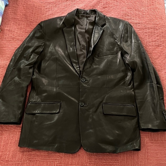 INC International Concepts Black Leather Blazer men’s size large - Picture 1 of 15